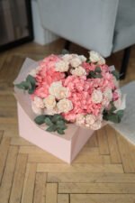 Bouquet with hydrangea and bush roses