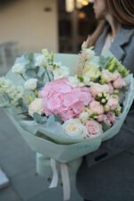 Bouquet with hydrangea, freesia and peony roses