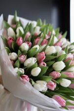 Букет зі 101 біло-рожевого тюльпану - Зображення 2