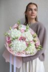 Bouquet with eustoma and hydrangeas