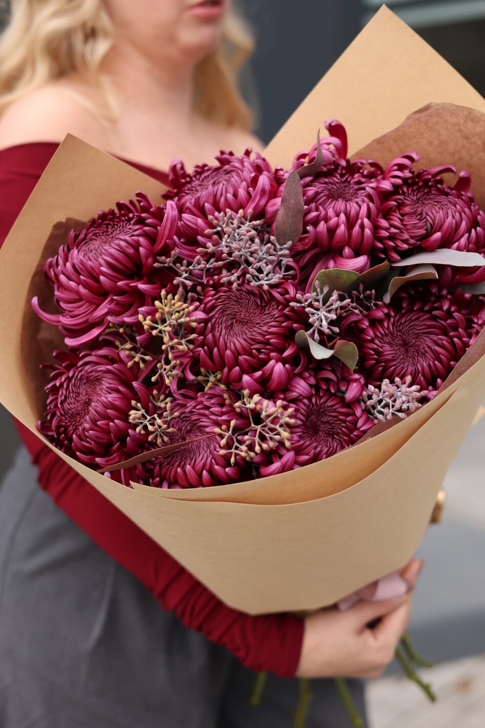 D48A9346 Монобукет із хризантем з квітучим популюсом - Зображення 1