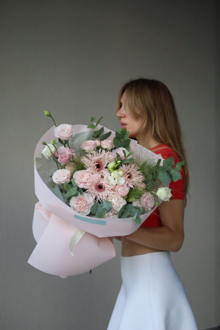 Букет міксований з герберами та діантусом 5 Tandem GREEN SHOP