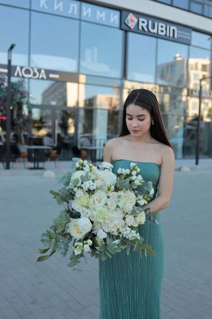 Біло-зелений великий букет без упаковки 5 Tandem GREEN SHOP